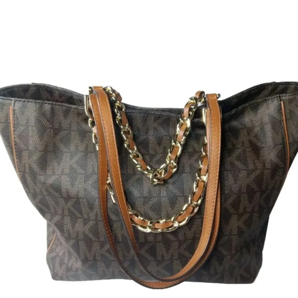 Michael Kors Harper Signature East West Tote Brown Handbag Retail $298
